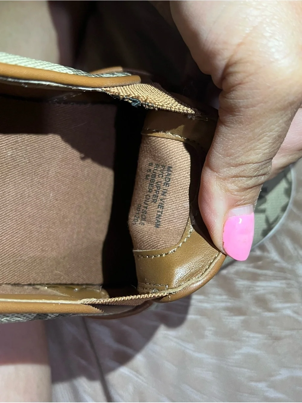 Michael Kors Beige Logo-Print Slip-On Sneakers with White Sole